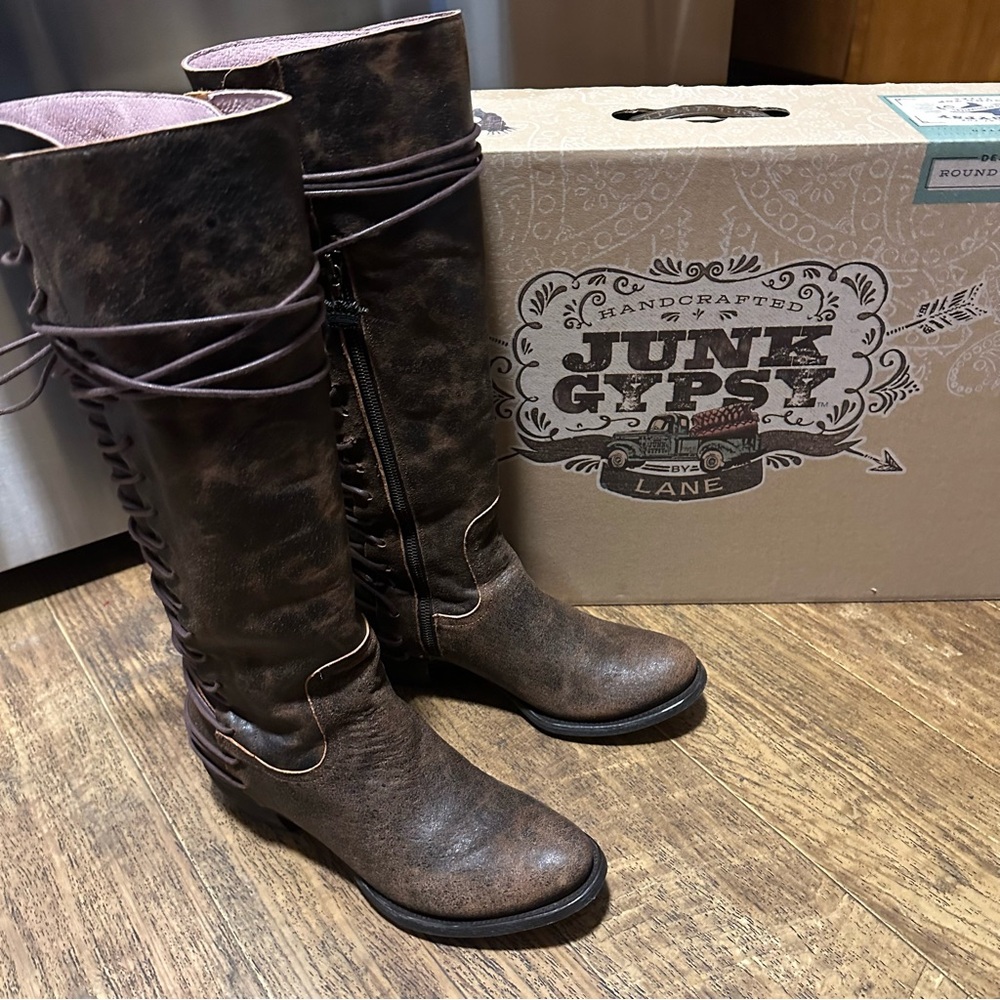 JUNK GYPSY BY LANE "IDLEWILD" LEATHER CORSET LACE BOOTS SIZE 10